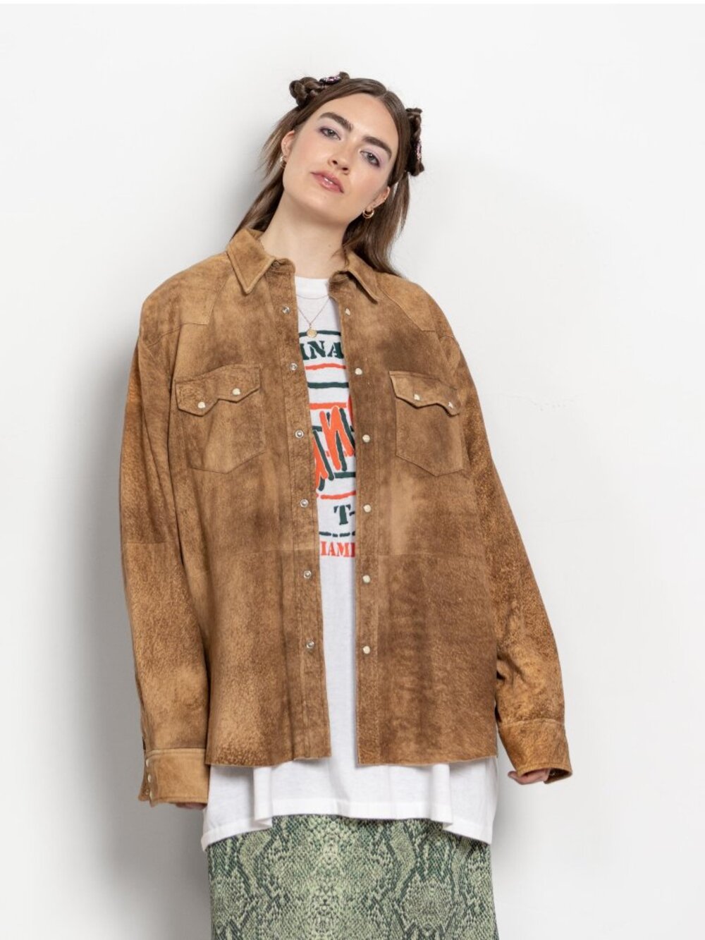 BROWN SUEDE LEATHER Jacket Women Western Baggy / Extra Large
